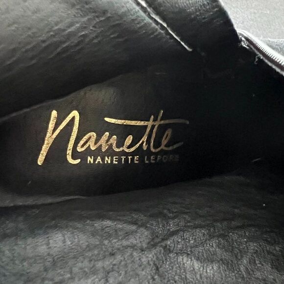 Nanette Lepore "Beverly" Black Suede Boots Floral Embroidery Size 8 - Picture 5 of 9